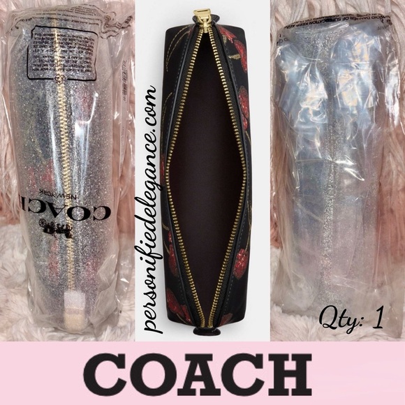 NEW Coach Limited Edition Cherry Print Black Red Multi Coated Canvas Pencil Case - Picture 13 of 13